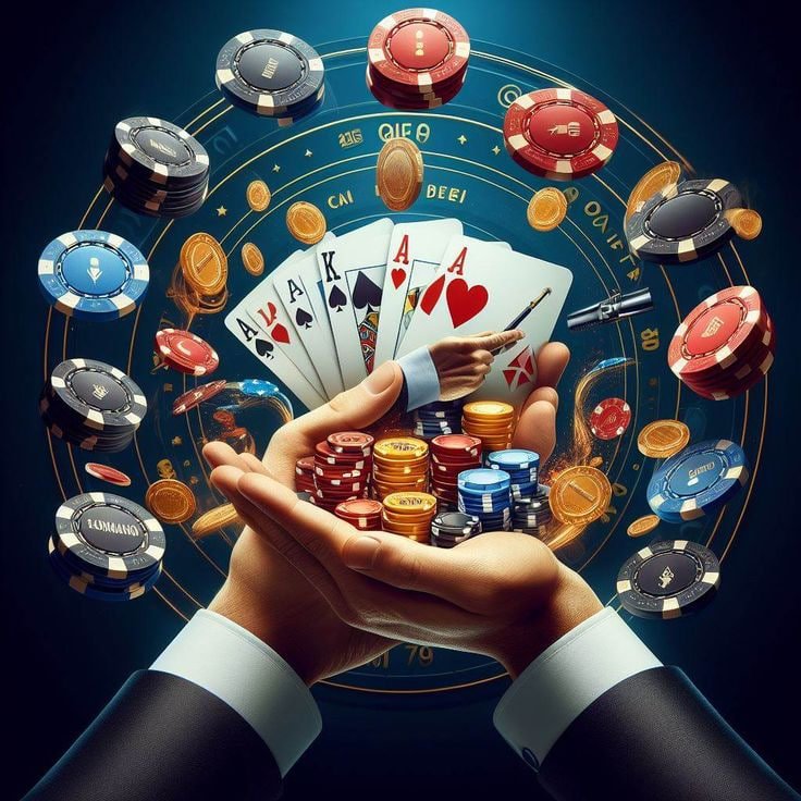 Roulette wheel spinning with bets placed on layout
